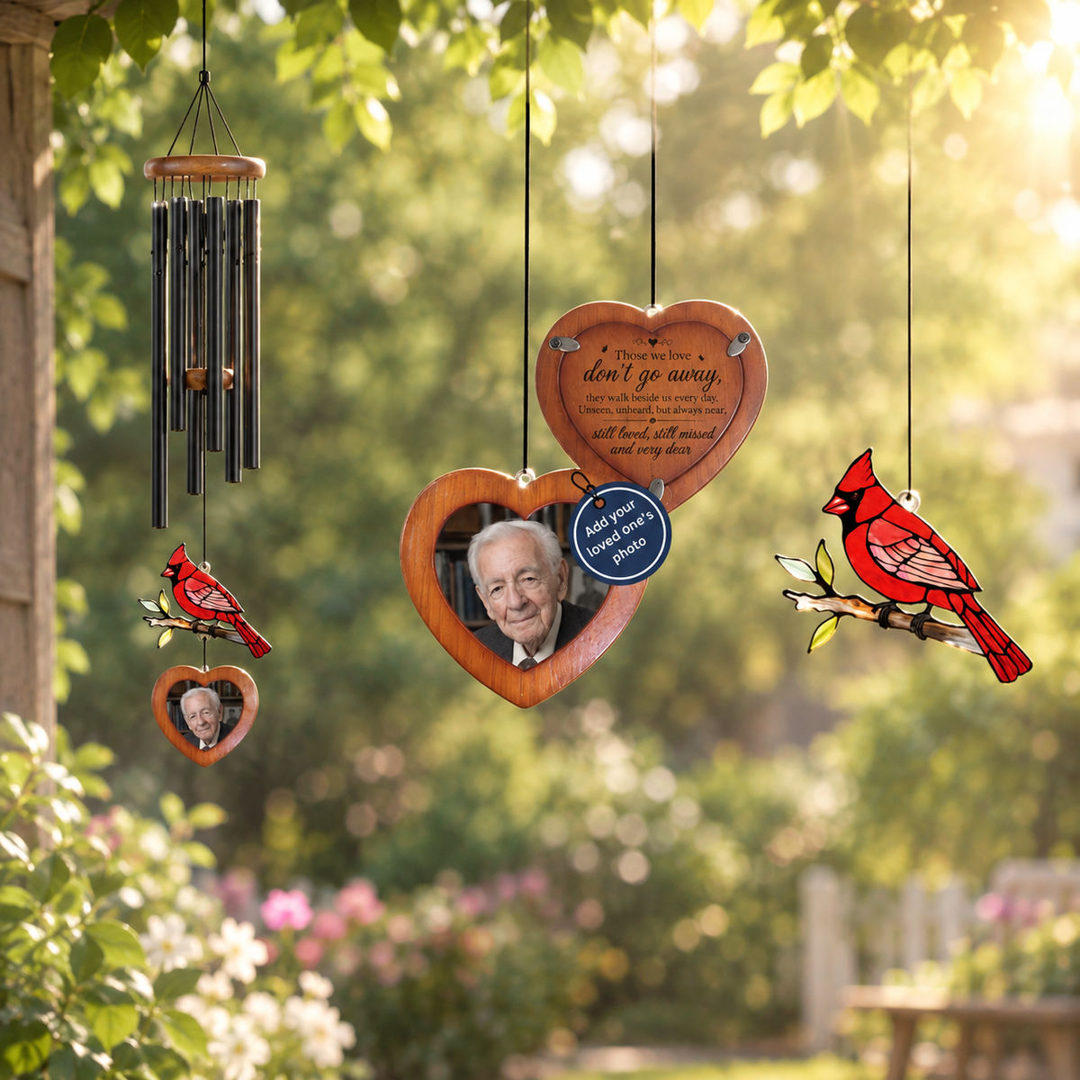 36-inch Cardinal Suncatcher Personalized Photo Frame Wind Chimes