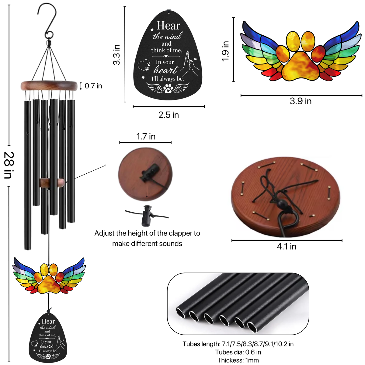 Pet Memorial Wind Chimes – Rainbow Bridge Paw Print Suncatcher