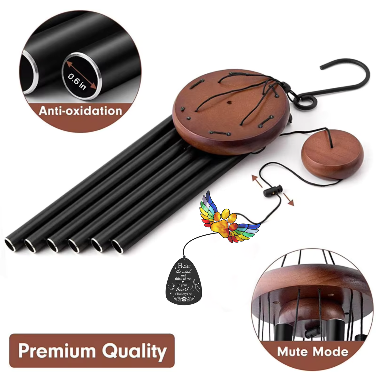 Pet Memorial Wind Chimes – Rainbow Bridge Paw Print Suncatcher