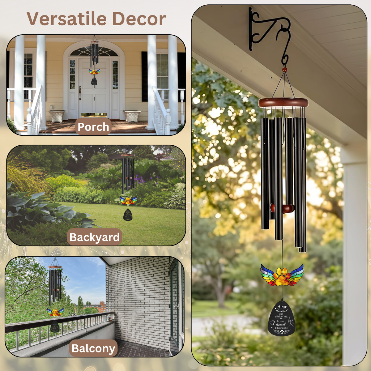 Pet Memorial Wind Chimes – Rainbow Bridge Paw Print Suncatcher