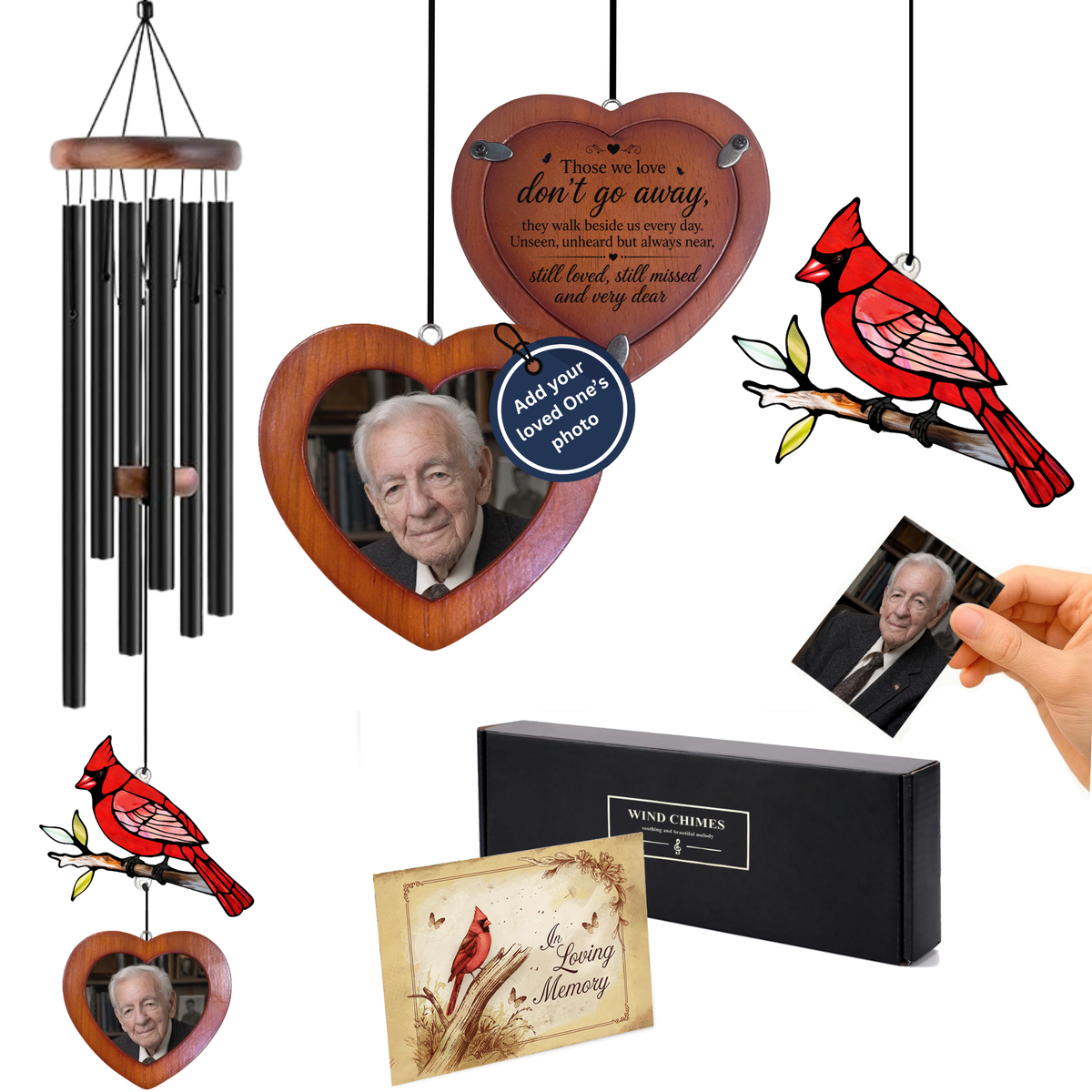 36-inch Cardinal Suncatcher Personalized Photo Frame Wind Chimes
