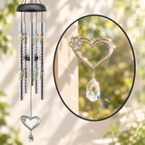 Heart Paw Print Pendant with Crystal Pet Memorial Wind Chimes - Floral Engraved Tubes, Sympathy Gift for Loss of Dog or Cat