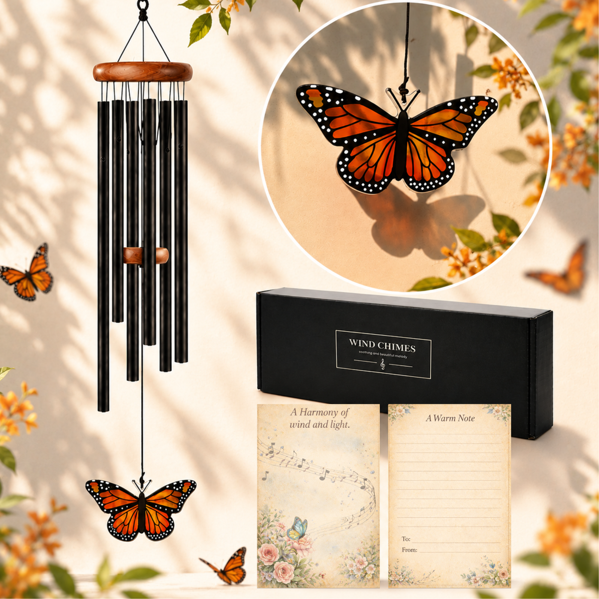 Monarch Butterfly Wind Chimes For Outside, Butterflies Garden Decorations
