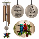 Personalized Bird Suncatcher Memorial Wind Chimes – Custom Name & Date Engraved Pendant with Three Birds Suncatcher