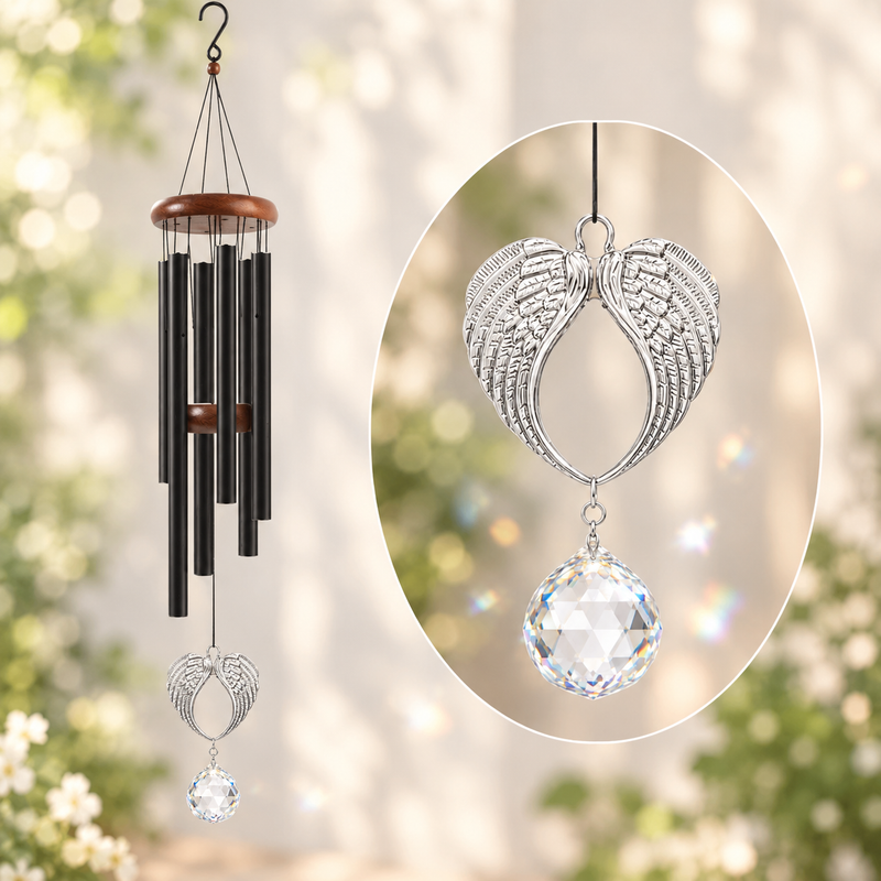 Angel Wings Memorial Wind Chimes with Crystal Ball