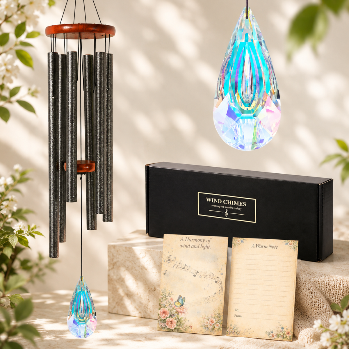 Crystal Suncatcher Wind Chimes for Outside Deep Tone, Window Hanging Decor