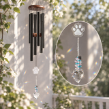 Crystal Pet Memorial Wind Chimes – K9 Glass Paw Print Pendant with Heart-Shaped Crystal