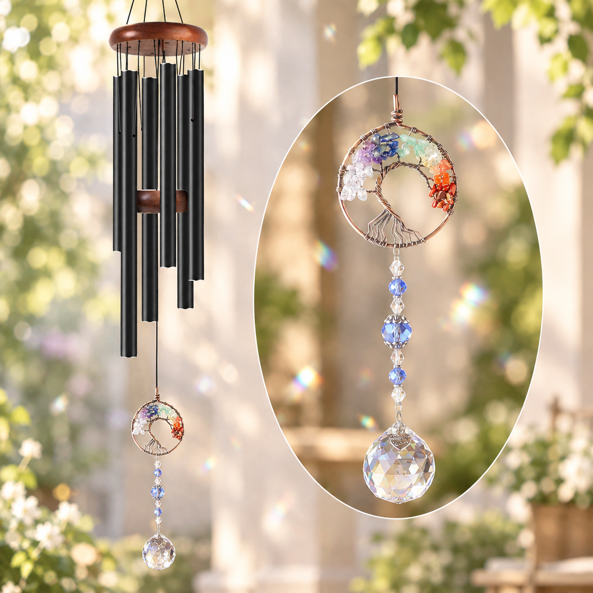 Crystal Chakra Tree of Life Wind Chimes - Healing Memorial Gift