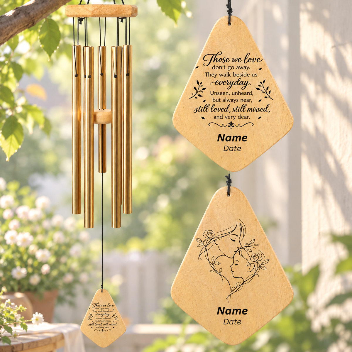 Personalized Memorial Wind Chimes – Custom Name & Date, Sympathy Gift with Aluminum Tubes