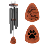 Pet Memorial Wind Chimes – Engraved Wooden Paw Print Pendant