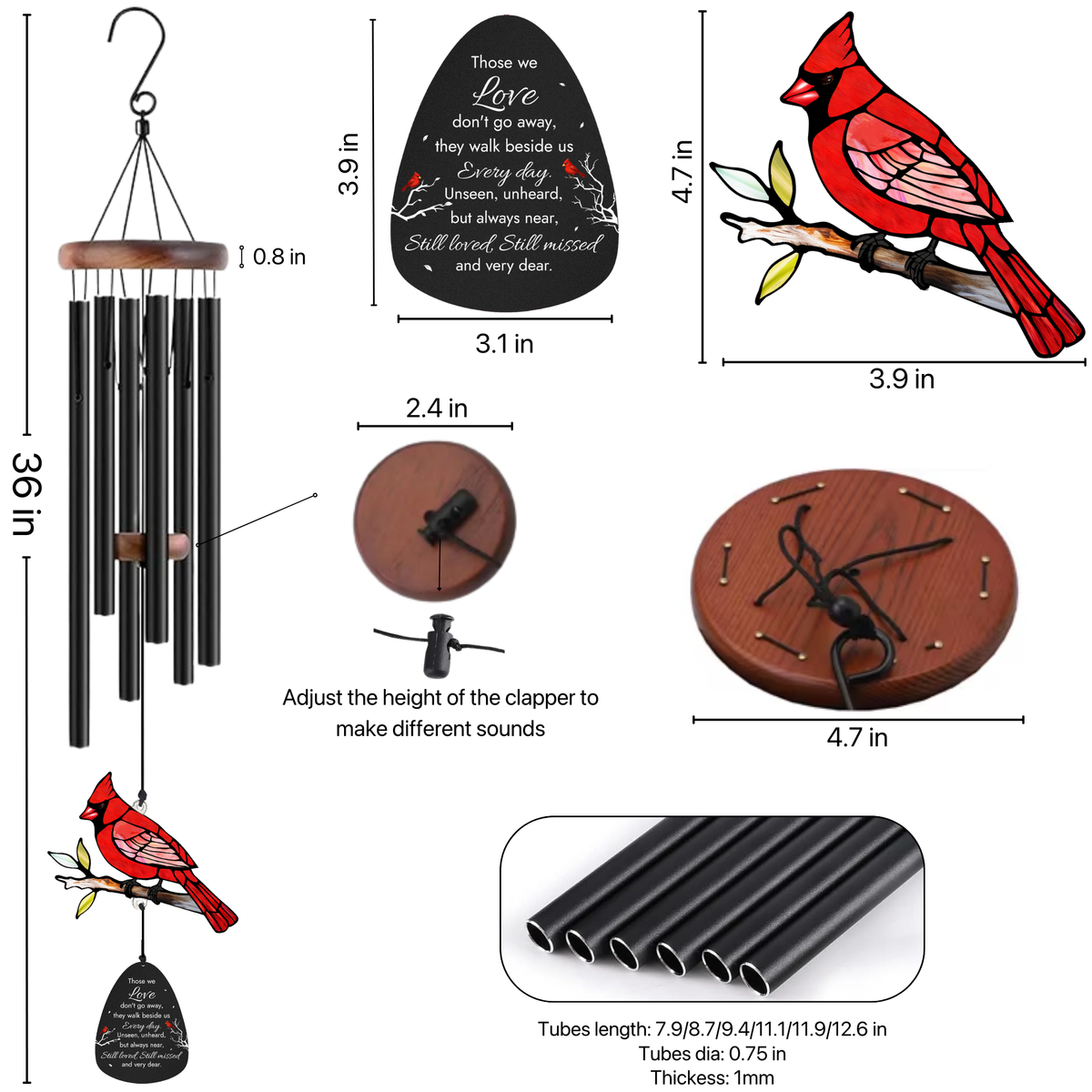 Cardinal Suncatcher Memorial Wind Chimes