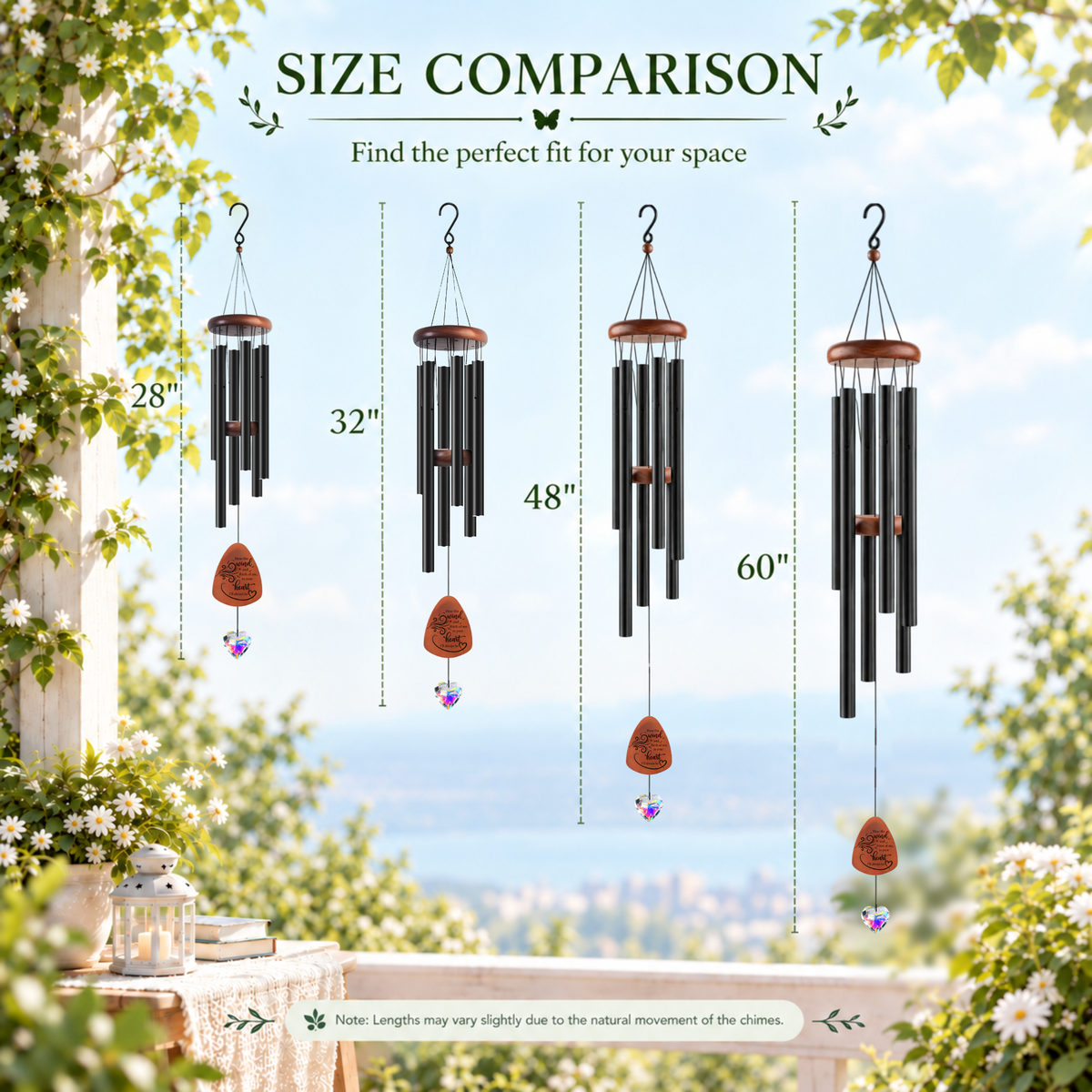 Pet Memorial Wind Chimes with Crystal Heart – Engraved Wooden Paw Print Pendant