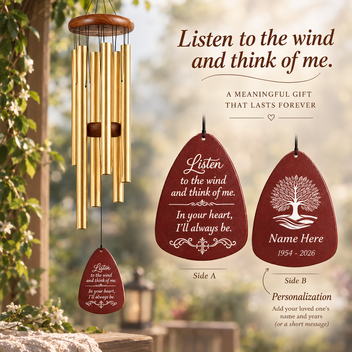 Personalized Memorial Wind Chimes – Customize Name & Date