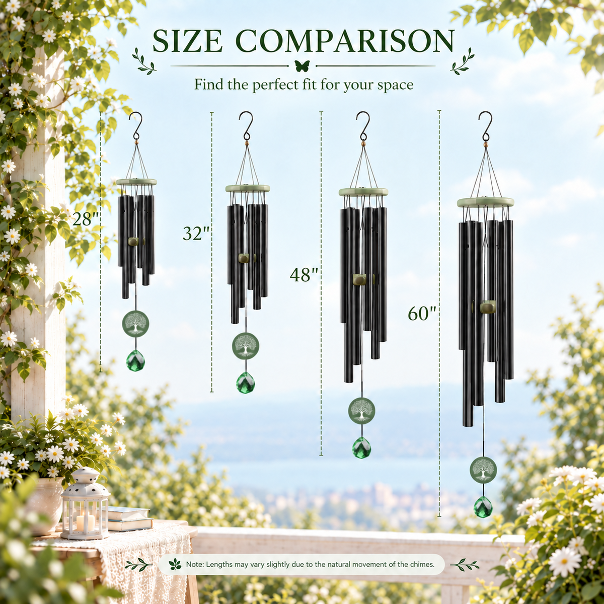 Tree of Life Crystal Memorial Wind Chimes - Deep Toned Aluminum Tubes with Engraved Quote