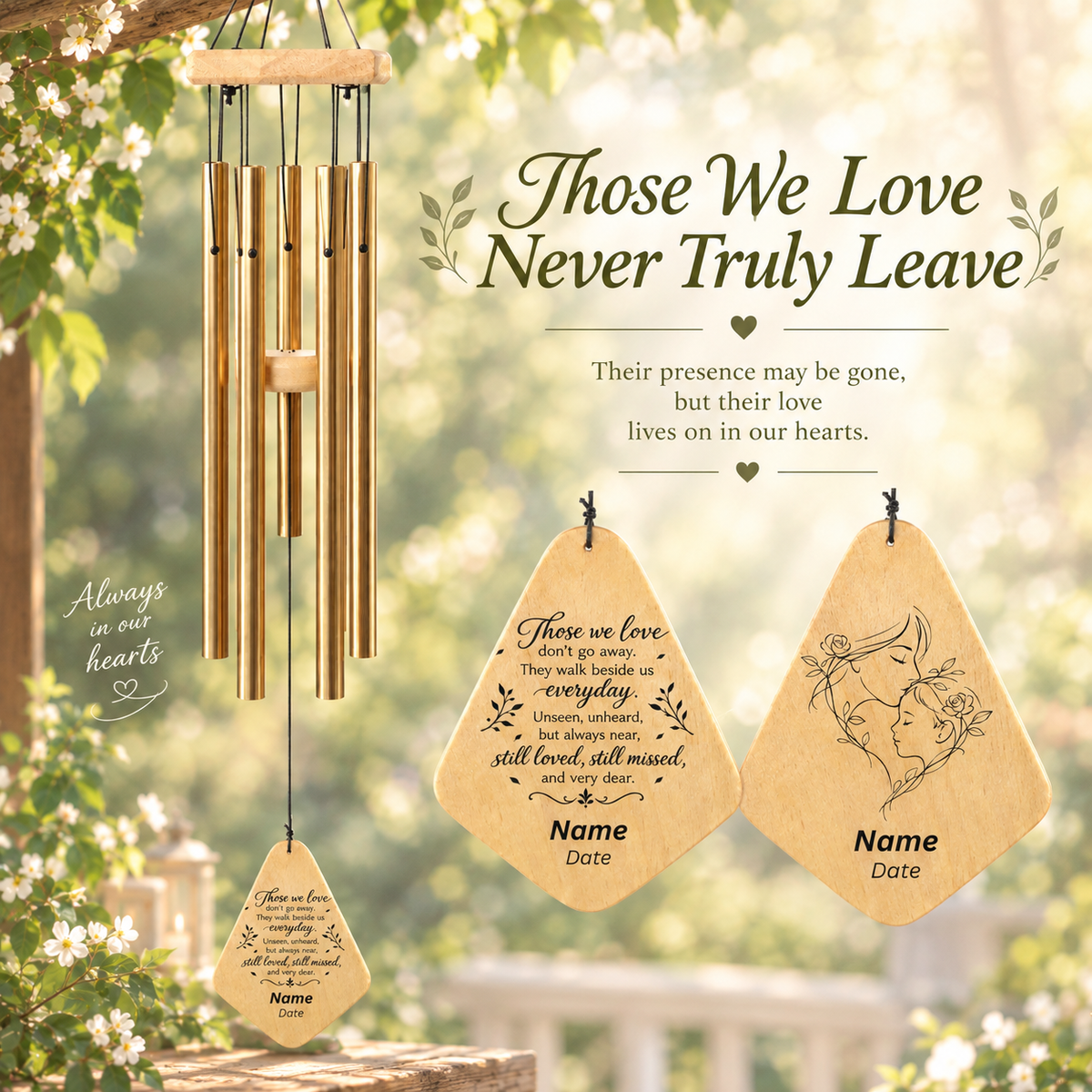 Personalized Memorial Wind Chimes – Custom Name & Date, Sympathy Gift with Aluminum Tubes