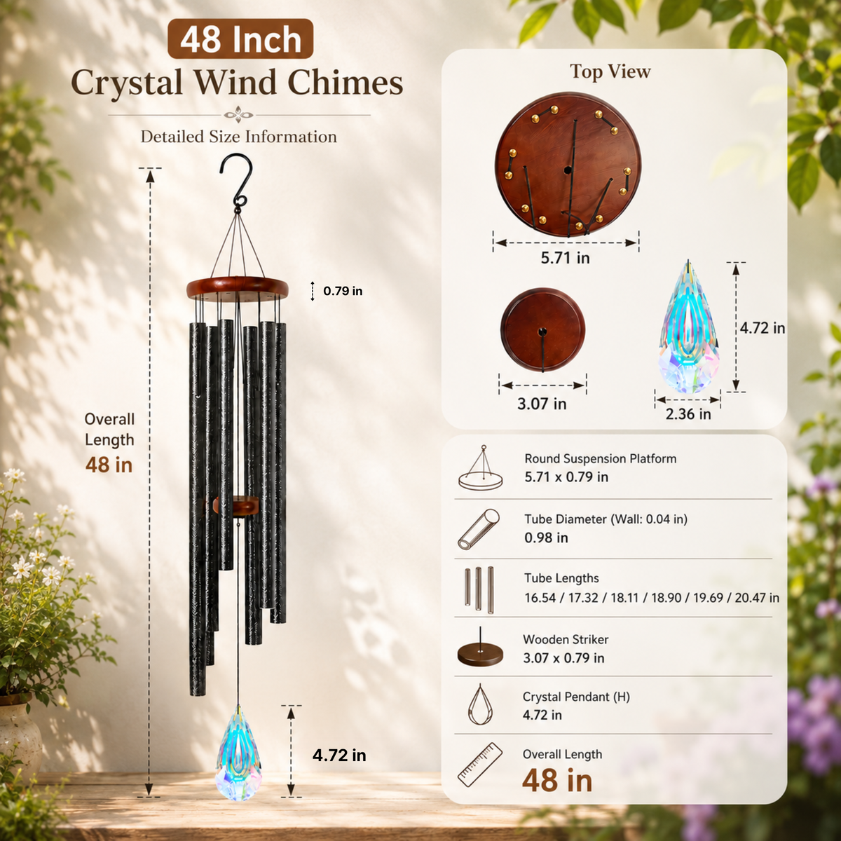 Crystal Suncatcher Wind Chimes for Outside Deep Tone, Window Hanging Decor