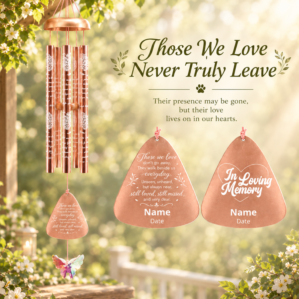 Personalized Crystal Butterfly Memorial Wind Chimes – Engraved Tubes with Custom Name, Date