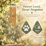 Personalized Pet Memorial Wind Chimes with Crystal – Custom Name & Date Engraved Paw Print Pendant