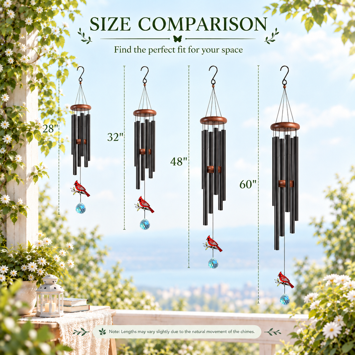 Crystal Cardinal Wind Chimes – Stained Glass Cardinal Suncatcher & Rainbow Prism Crystal