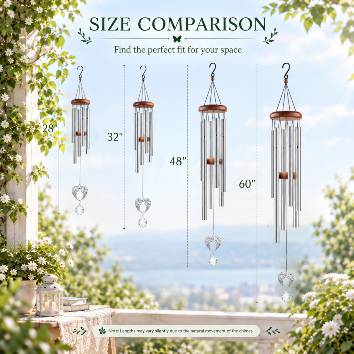 Angel Wings Memorial Wind Chimes with Crystal Ball