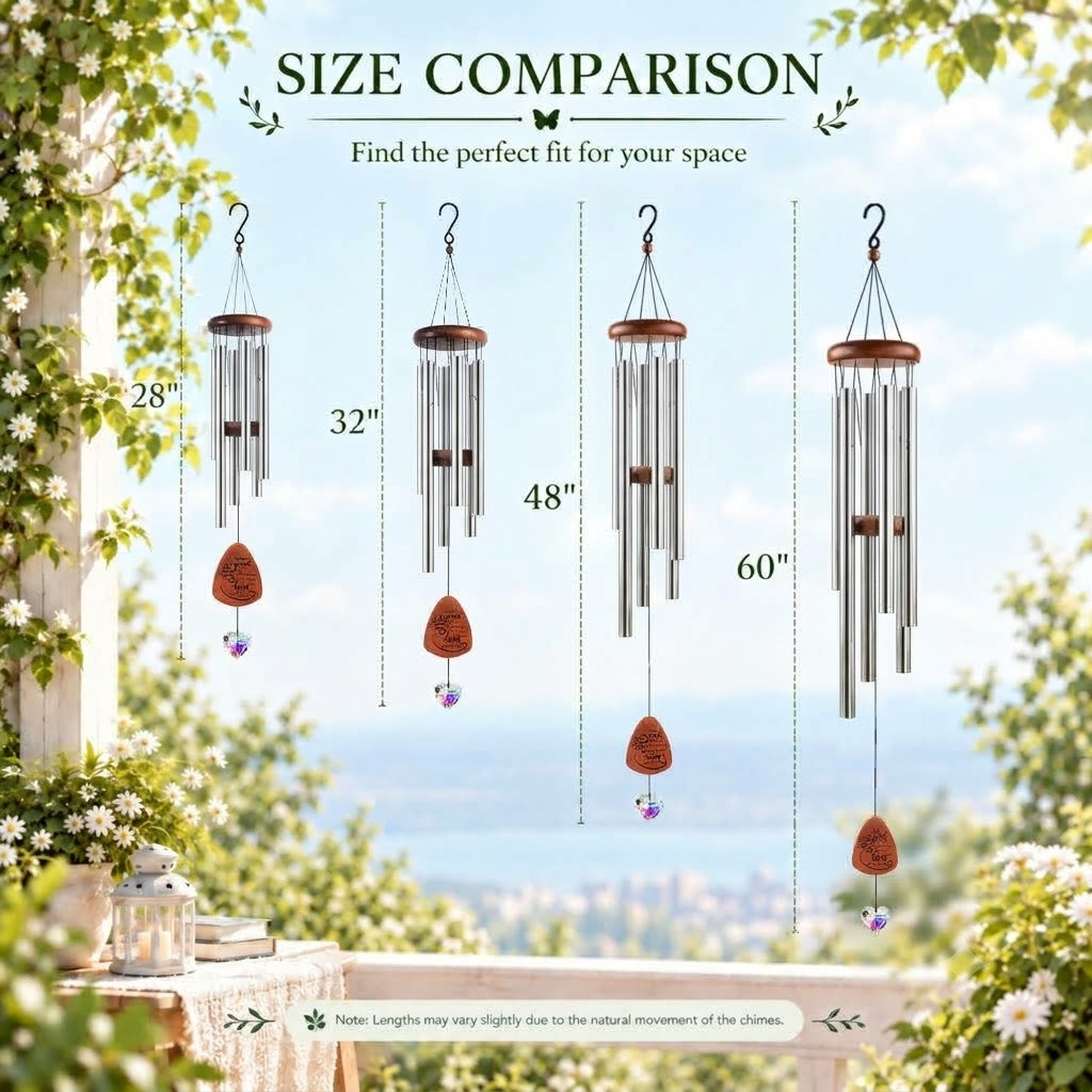 Pet Memorial Wind Chimes with Crystal Heart – Engraved Wooden Paw Print Pendant