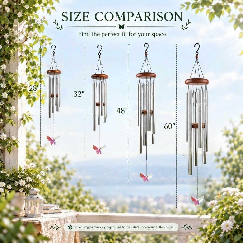 Crystal Butterfly Wind Chimes – Iridescent Butterfly Pendant with Aluminum Tubes