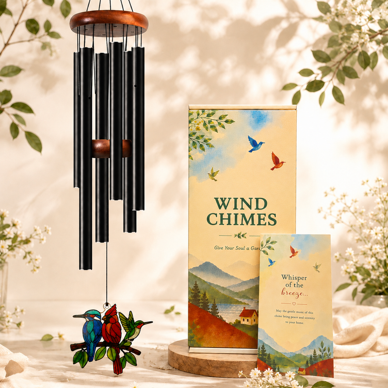 Hummingbird Birds on Branch Stained Glass Suncatcher Wind Chimes for Outside