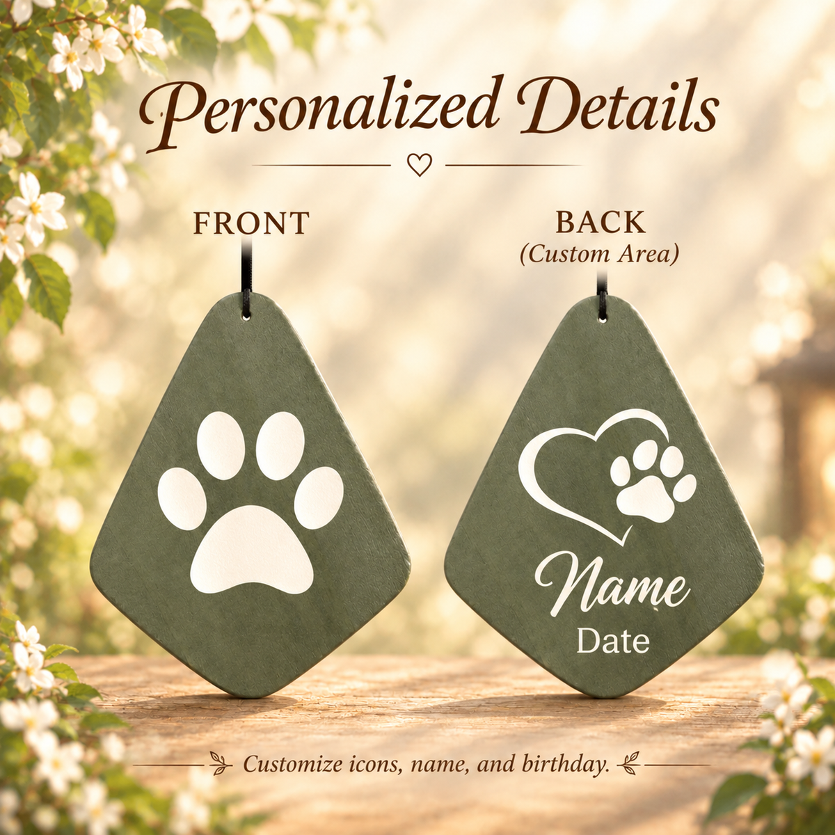 Personalized Pet Memorial Wind Chimes with Crystal – Custom Name & Date Engraved Paw Print Pendant