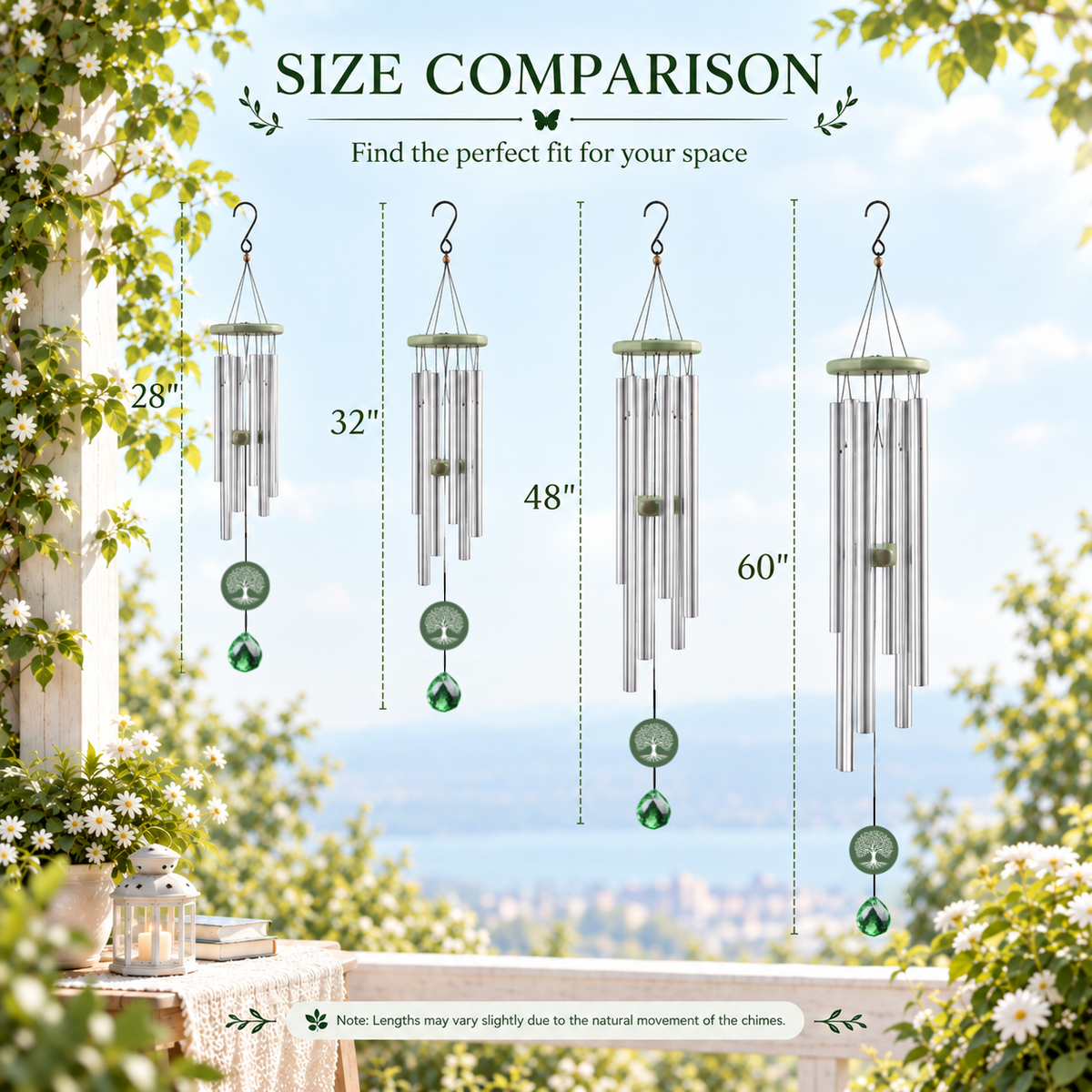 Tree of Life Crystal Memorial Wind Chimes - Deep Toned Aluminum Tubes with Engraved Quote