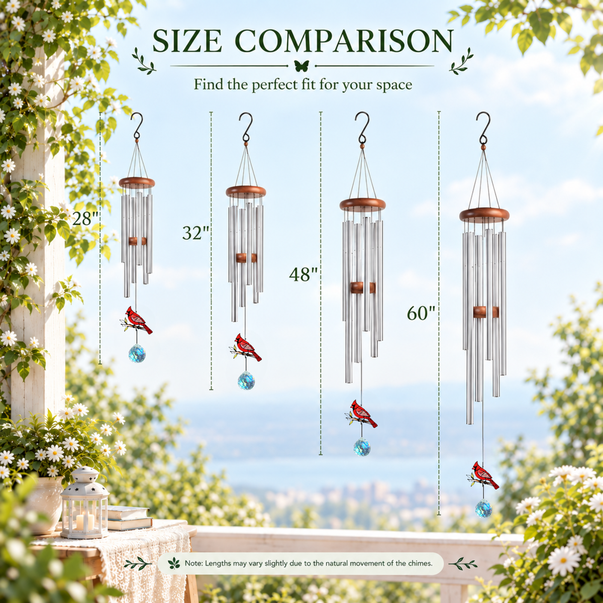 Crystal Cardinal Wind Chimes – Stained Glass Cardinal Suncatcher & Rainbow Prism Crystal