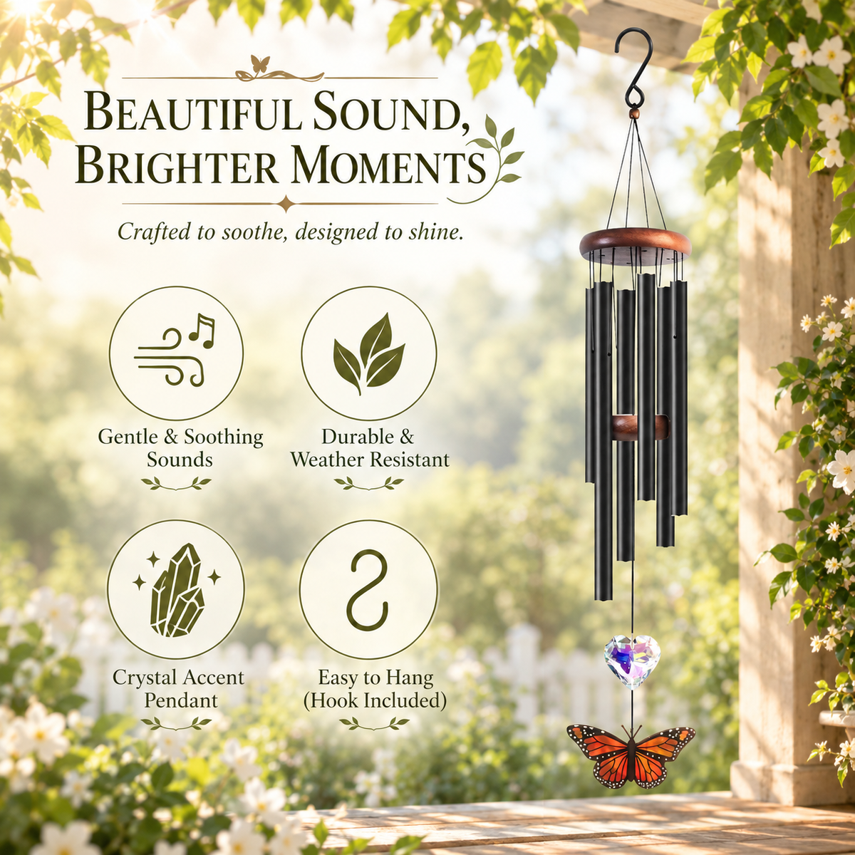 Monarch Butterfly & Heart Crystal Wind Chimes - Monarch Butterfly Suncatcher