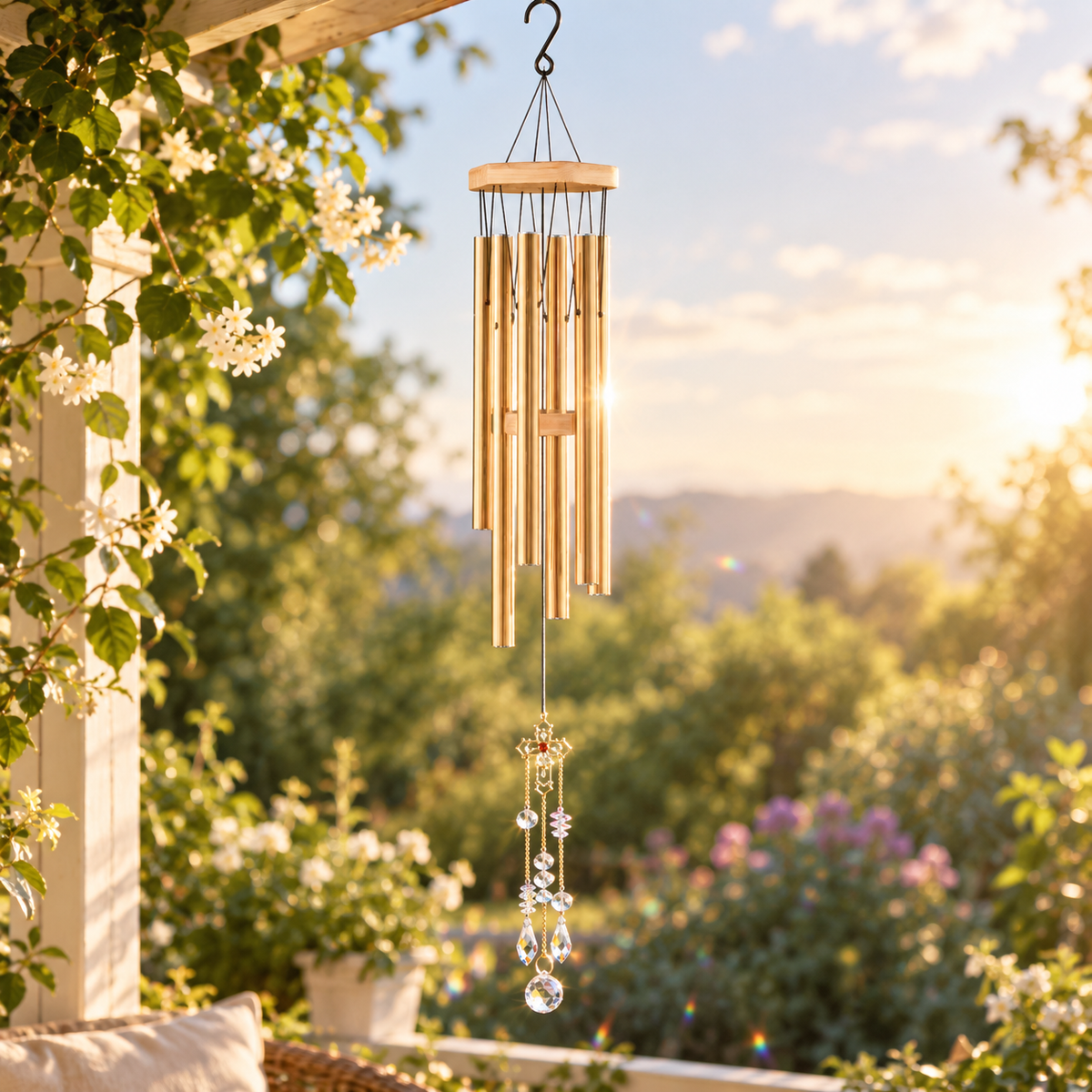 Gothic Crystal Cross Wind Chimes - Crystal Drop Chains Suncatcher