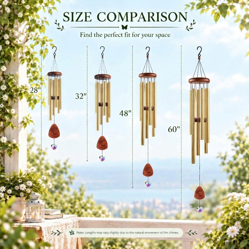 Pet Memorial Wind Chimes with Crystal Heart – Engraved Wooden Paw Print Pendant