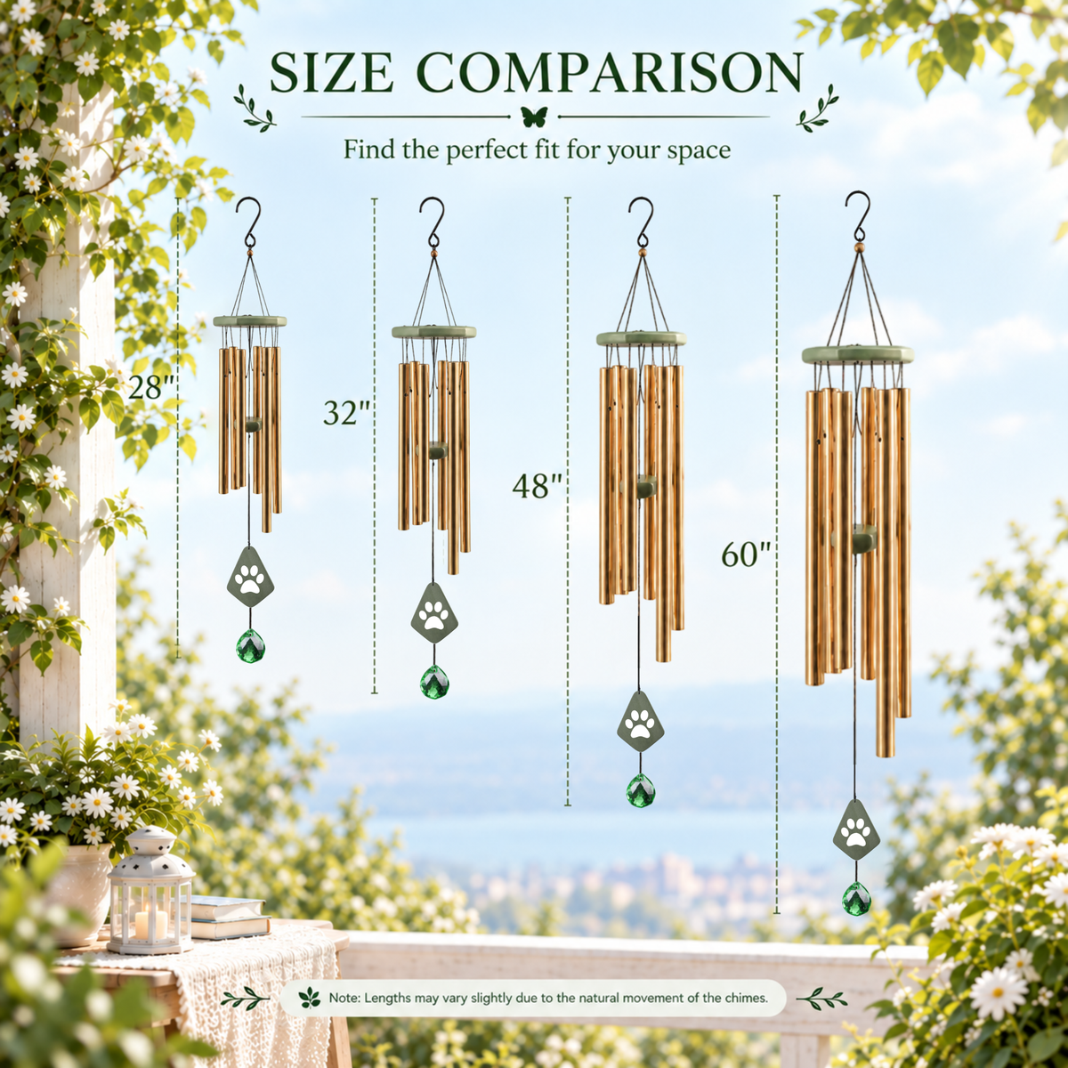 Personalized Pet Memorial Wind Chimes with Crystal – Custom Name & Date Engraved Paw Print Pendant