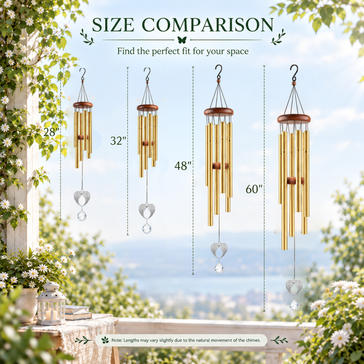 Angel Wings Memorial Wind Chimes with Crystal Ball