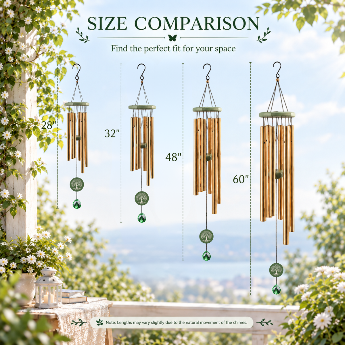 Tree of Life Crystal Memorial Wind Chimes - Deep Toned Aluminum Tubes with Engraved Quote