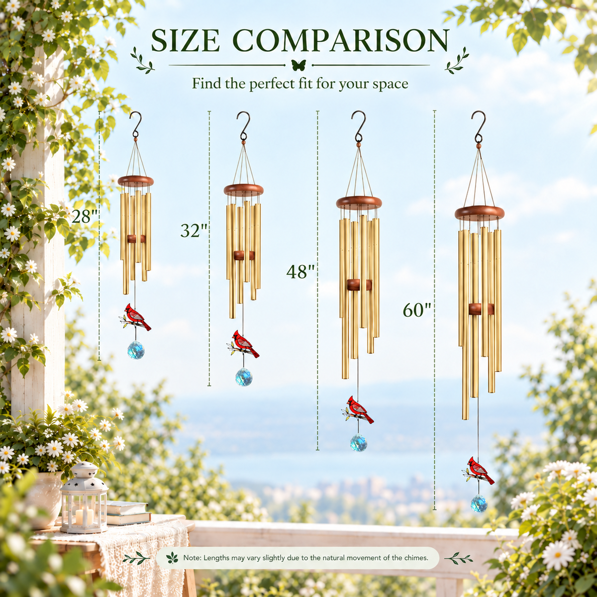 Crystal Cardinal Wind Chimes – Stained Glass Cardinal Suncatcher & Rainbow Prism Crystal