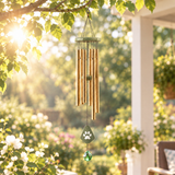 Personalized Pet Memorial Wind Chimes with Crystal – Custom Name & Date Engraved Paw Print Pendant