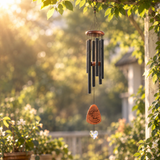 Pet Memorial Wind Chimes with Crystal Heart – Engraved Wooden Paw Print Pendant