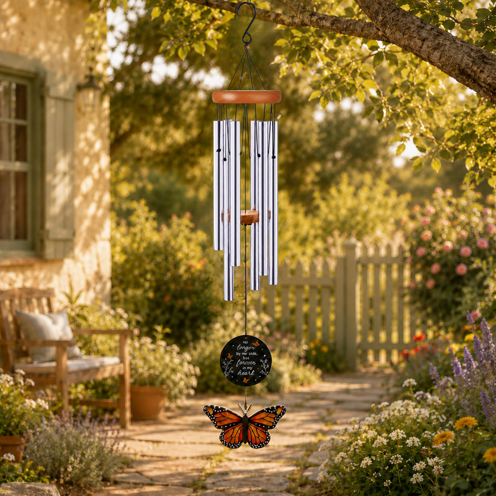 Monarch Butterfly Memorial Wind Chimes - Sympathy Wind Chime, Loss of Loved One Memorial Gifts