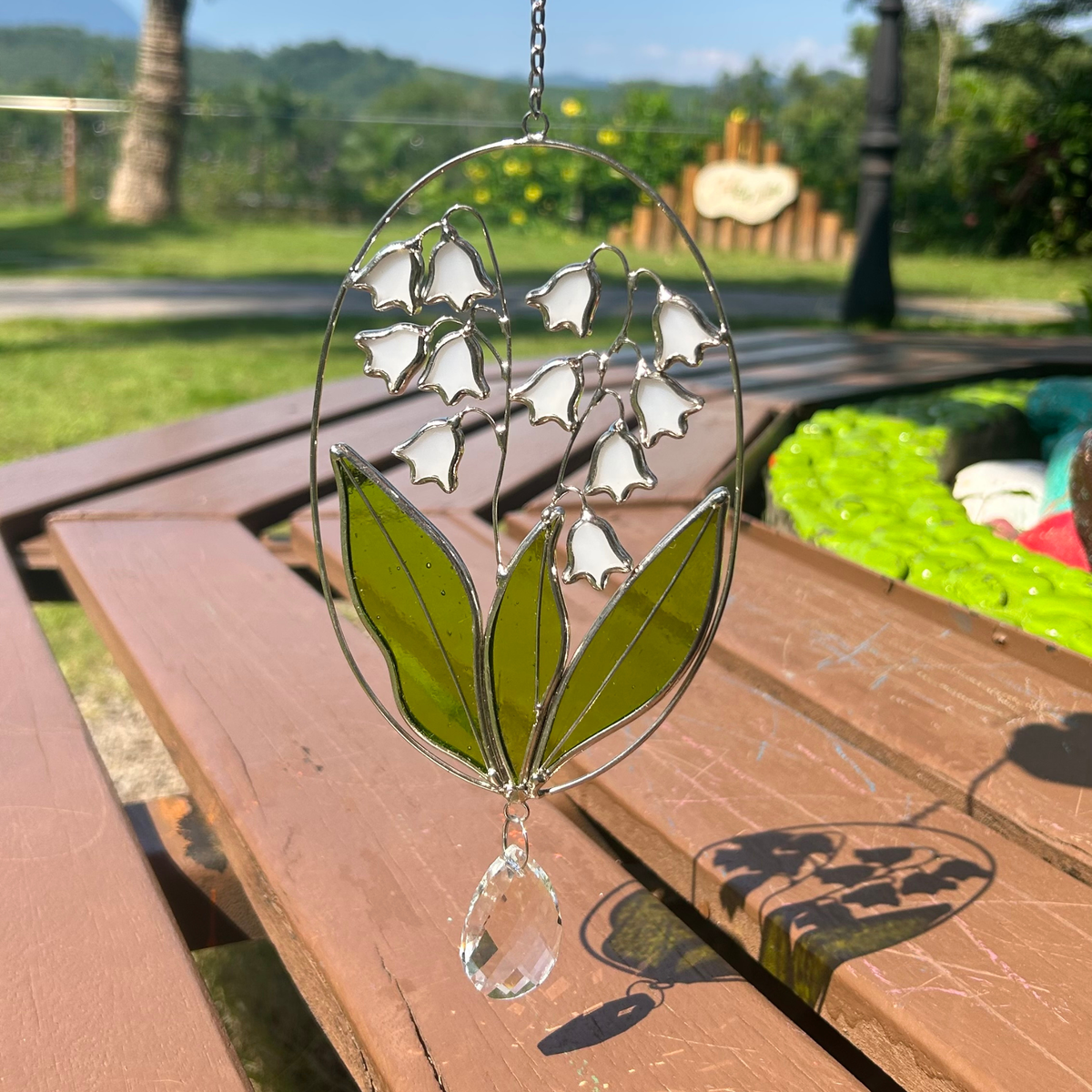 2 Branches Lily of the Valley Real Stained Glass Suncatcher Hand Crafted