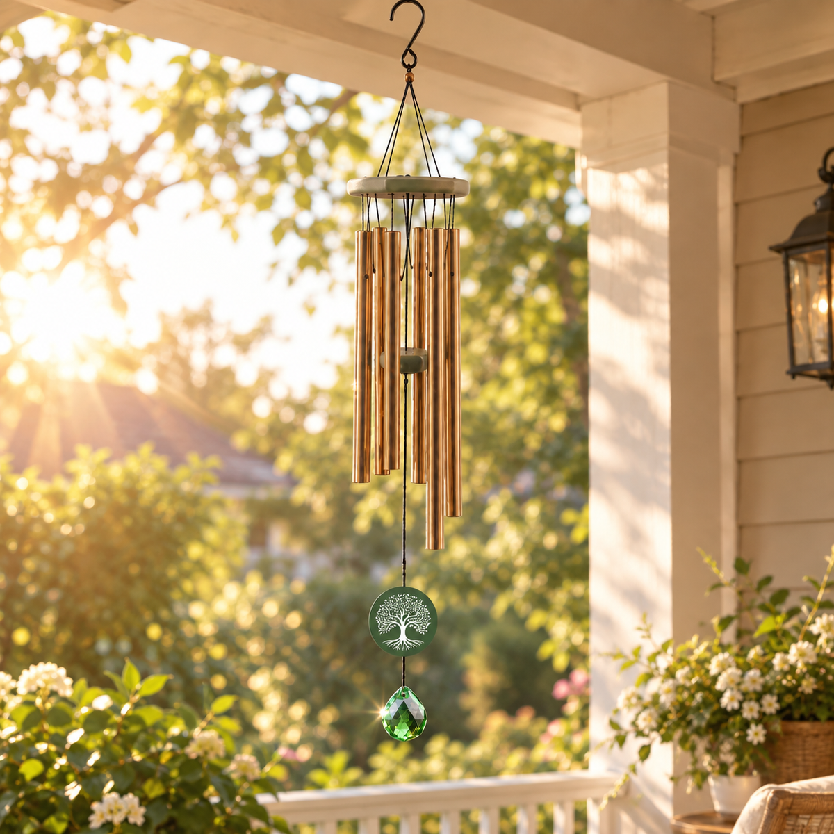 Tree of Life Crystal Memorial Wind Chimes - Deep Toned Aluminum Tubes with Engraved Quote