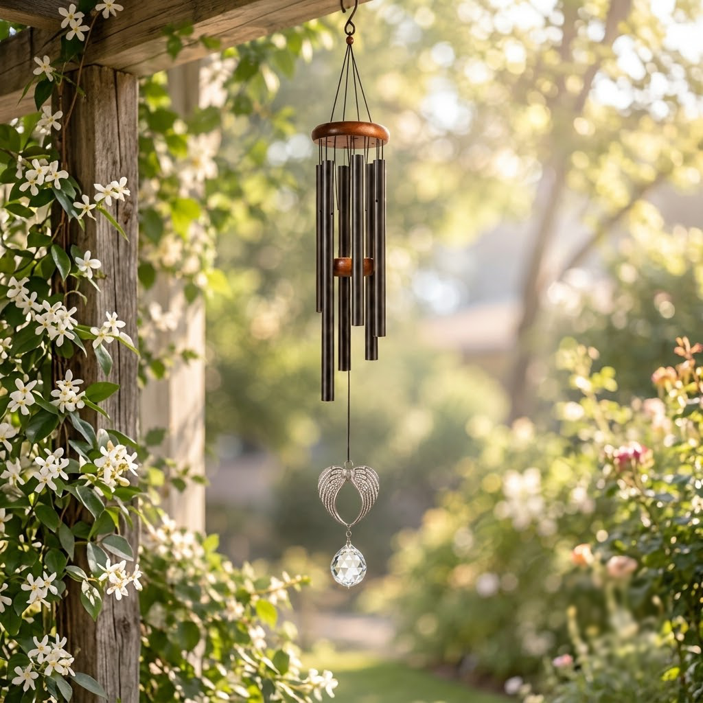 Angel Wings Memorial Wind Chimes with Crystal Ball