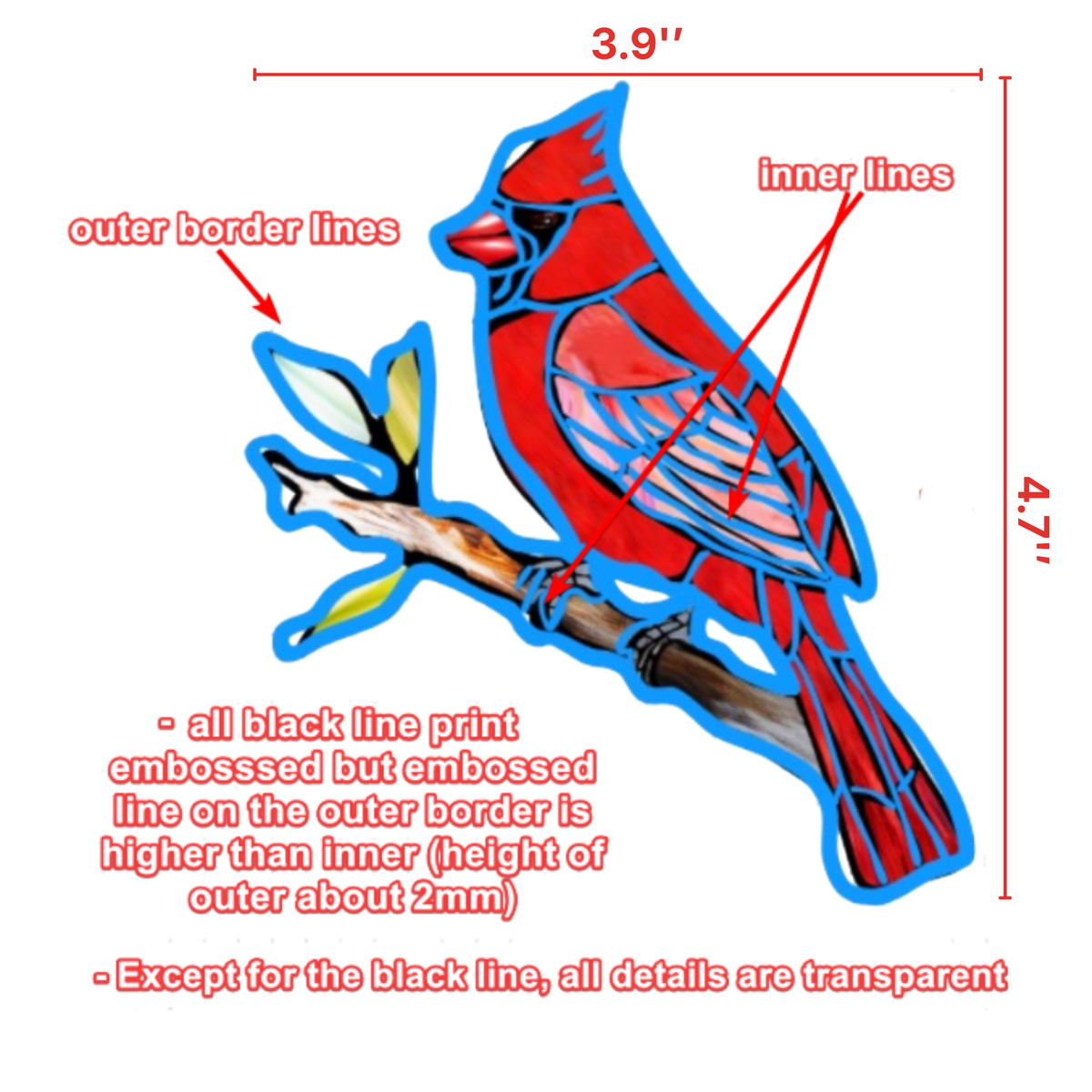 36-inch Cardinal Suncatcher Personalized Photo Frame Wind Chimes