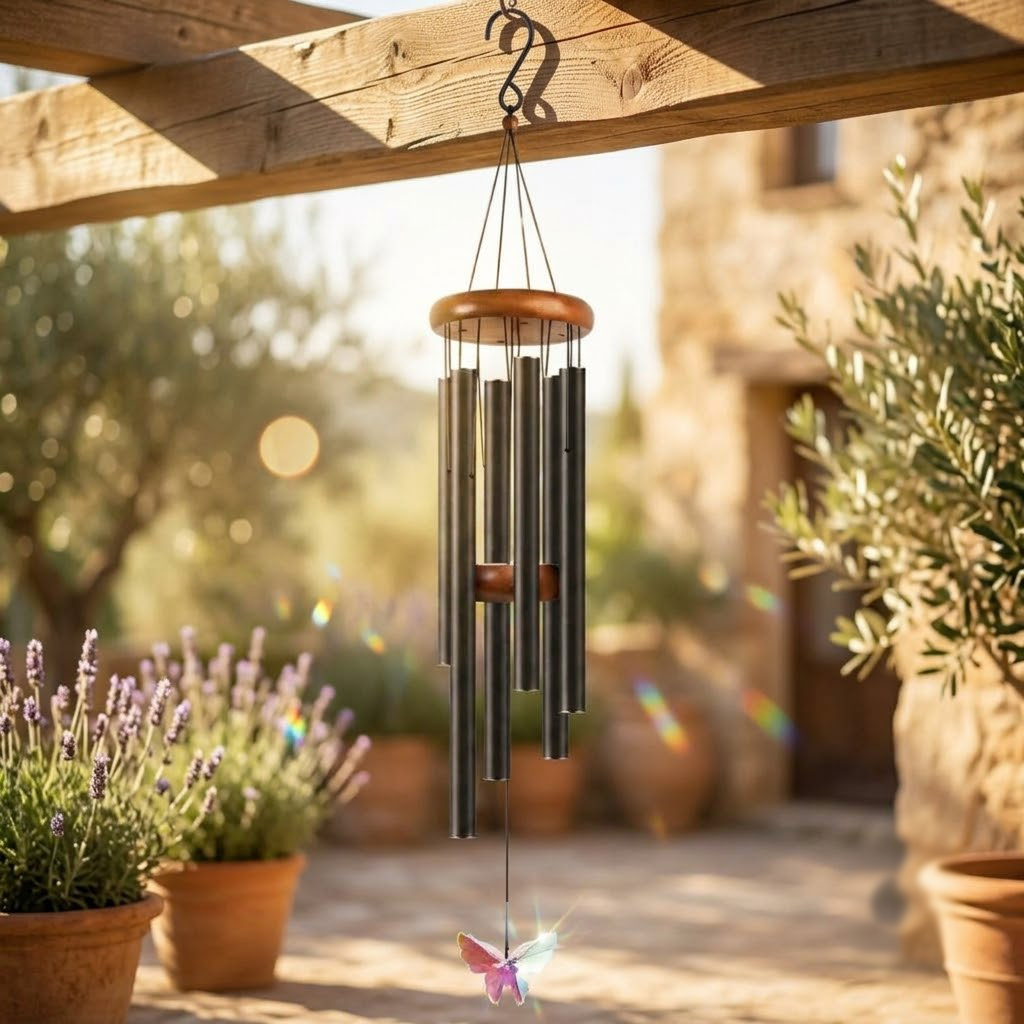 Crystal Butterfly Wind Chimes – Iridescent Butterfly Pendant with Aluminum Tubes