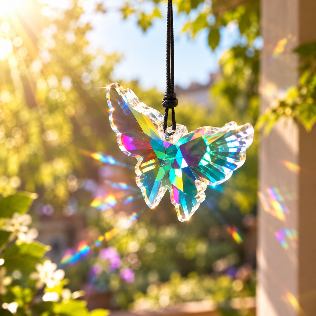 Crystal Butterfly Wind Chimes – Iridescent Butterfly Pendant with Aluminum Tubes