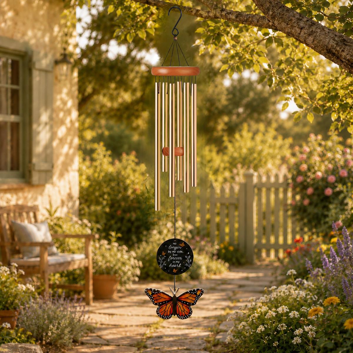 Monarch Butterfly Memorial Wind Chimes - Sympathy Wind Chime, Loss of Loved One Memorial Gifts