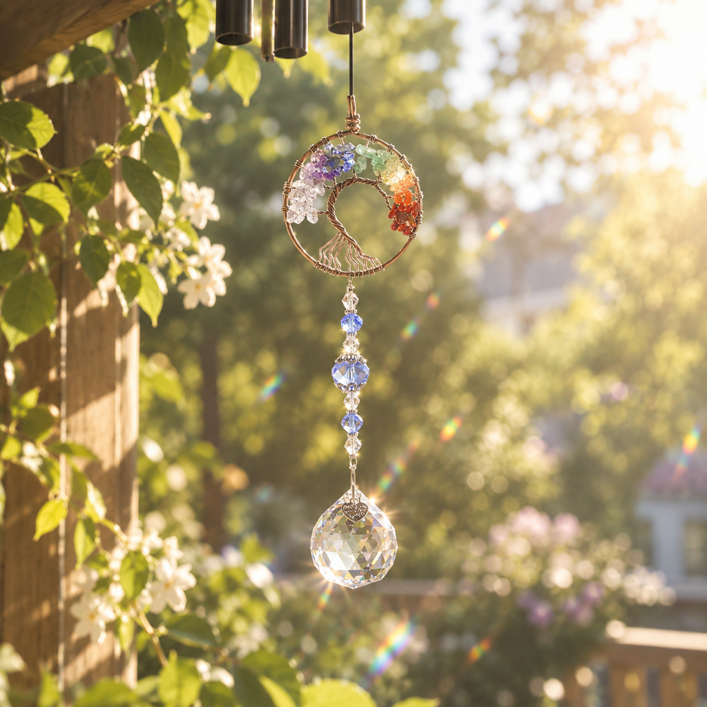 Crystal Chakra Tree of Life Wind Chimes - Healing Memorial Gift