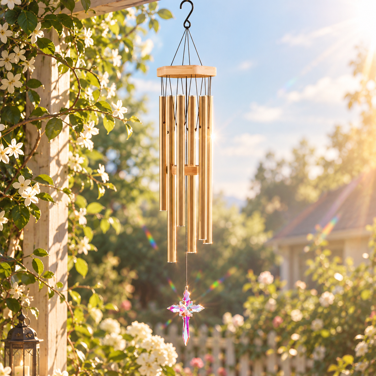 Gothic Crystal Cross Wind Chimes - Crystal Drop Chains Suncatcher