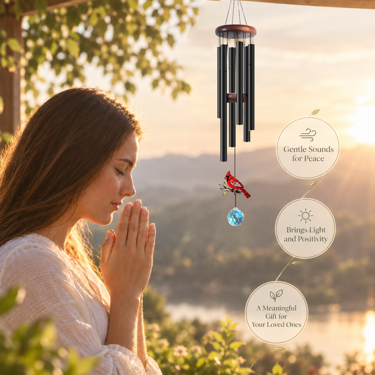 Crystal Cardinal Wind Chimes – Stained Glass Cardinal Suncatcher & Rainbow Prism Crystal
